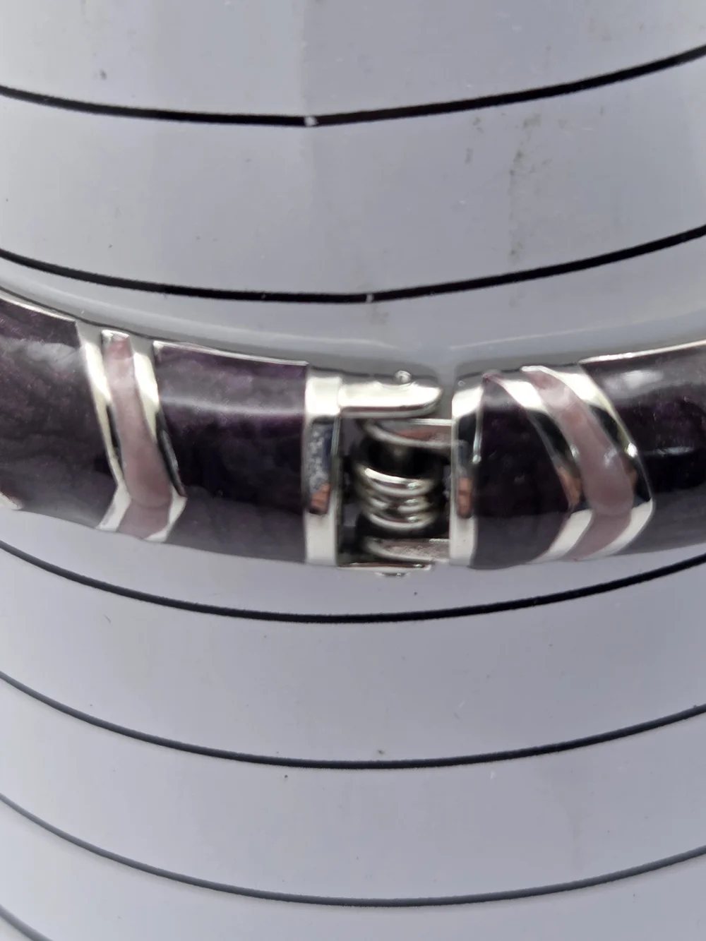 Premier Designs Purple & Pink Enamel Hinged Bangle Silver Tone Rhinestone Accent